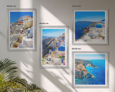 Daugiadalis paveikslas su rėmu Architektūrinis kraštovaizdis Oia Santorini Graikijoje