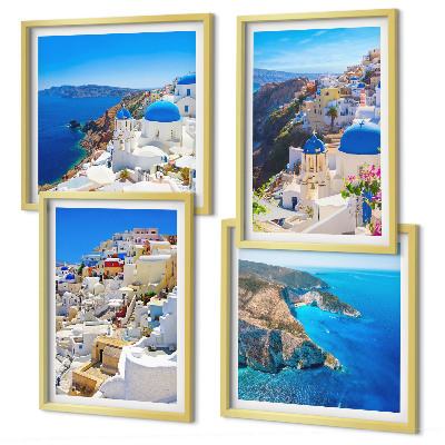 Daugiadalis paveikslas su rėmu Architektūrinis kraštovaizdis Oia Santorini Graikijoje