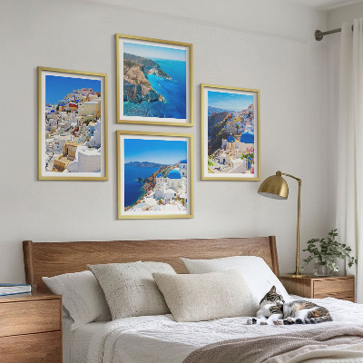 Daugiadalis paveikslas su rėmu Architektūrinis kraštovaizdis Oia Santorini Graikijoje