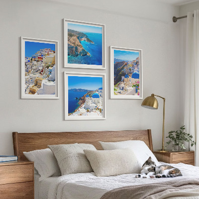 Daugiadalis paveikslas su rėmu Architektūrinis kraštovaizdis Oia Santorini Graikijoje