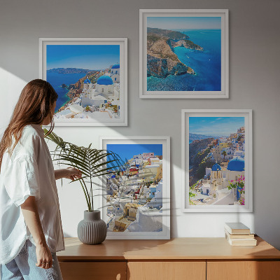 Daugiadalis paveikslas su rėmu Architektūrinis kraštovaizdis Oia Santorini Graikijoje