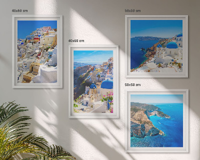 Daugiadalis paveikslas su rėmu Architektūrinis kraštovaizdis Oia Santorini Graikijoje