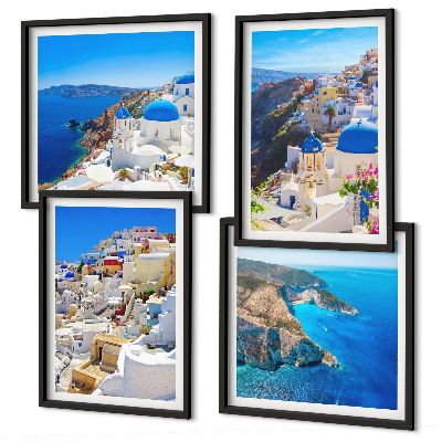 Daugiadalis paveikslas su rėmu Architektūrinis kraštovaizdis Oia Santorini Graikijoje