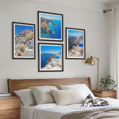 Daugiadalis paveikslas su rėmu Architektūrinis kraštovaizdis Oia Santorini Graikijoje