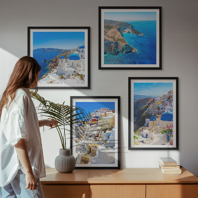 Daugiadalis paveikslas su rėmu Architektūrinis kraštovaizdis Oia Santorini Graikijoje