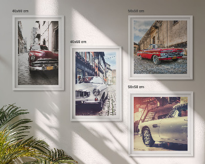 4 paveikslų rinkinys su rėmais Klasikiniai automobiliai miestuose