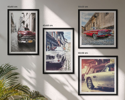 4 paveikslų rinkinys su rėmais Klasikiniai automobiliai miestuose