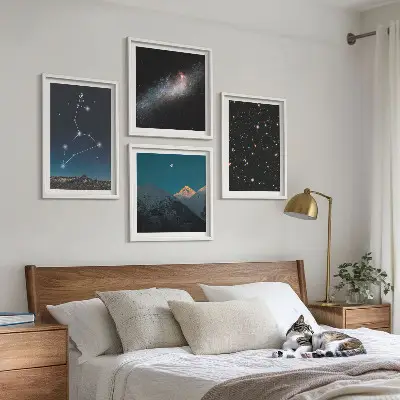 Liūto galaktika ir kosmosas 4 paveikslų rinkinys su rėmais