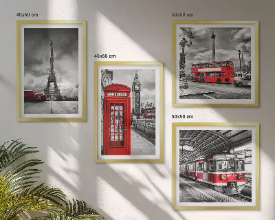 Daugiadalis paveikslas su rėmu ikoniniai Londono ir Paryžiaus miestų vaizdai su geležinkelio motyvais