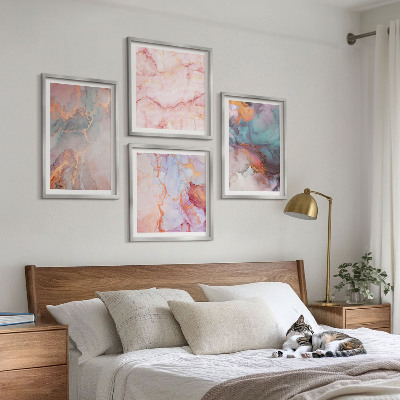 4 paveikslų rinkinys su rėmais Abstraktūs pasteliniai raštai