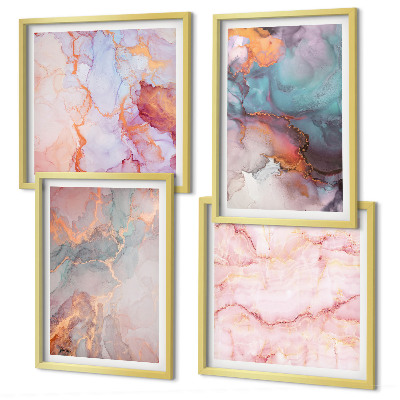 4 paveikslų rinkinys su rėmais Abstraktūs pasteliniai raštai