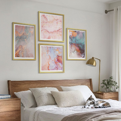 4 paveikslų rinkinys su rėmais Abstraktūs pasteliniai raštai