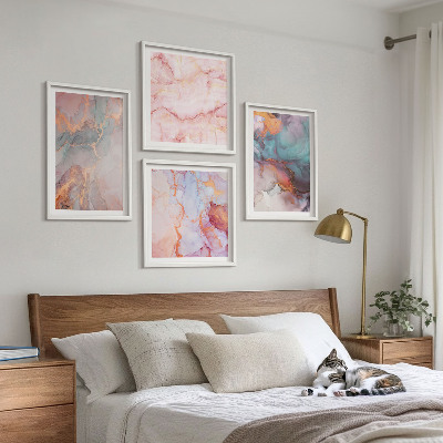 4 paveikslų rinkinys su rėmais Abstraktūs pasteliniai raštai