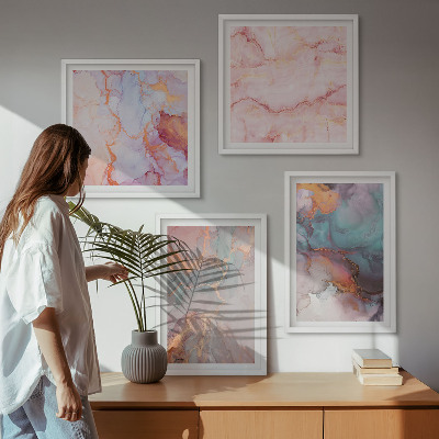 4 paveikslų rinkinys su rėmais Abstraktūs pasteliniai raštai