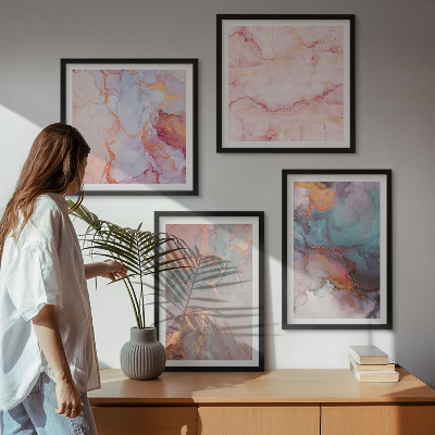 4 paveikslų rinkinys su rėmais Abstraktūs pasteliniai raštai