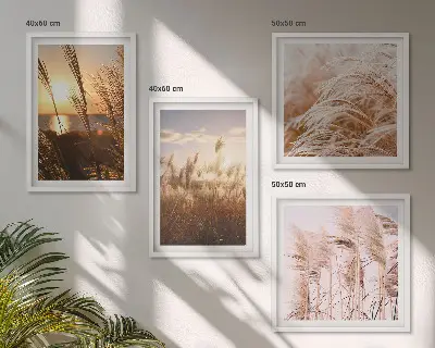 Paveikslų kompozicija ant sienos boho stiliaus žolės lauko saulėlydyje