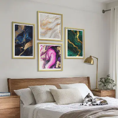 Abstraktus marmuras su dažais 4 paveikslų rinkinys su rėmais