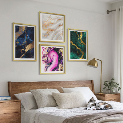 4 paveikslų rinkinys su rėmais Abstraktus marmuras su dažais