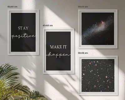 Paveikslų kompozicija ant sienos motyvuojantys šūkiai žvaigždžių erdvėje