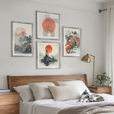 Paveikslų kompozicija ant sienos Azijos peizažai Japandi