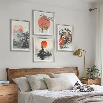 Paveikslų kompozicija ant sienos japandi stiliaus Azijos peizažai