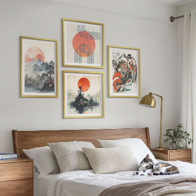 Paveikslų kompozicija ant sienos Azijos peizažai Japandi
