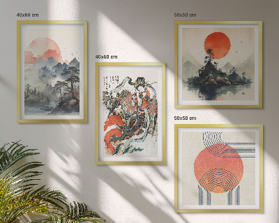 Paveikslų kompozicija ant sienos Azijos peizažai Japandi