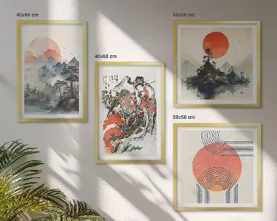 Paveikslų kompozicija ant sienos japandi stiliaus Azijos peizažai