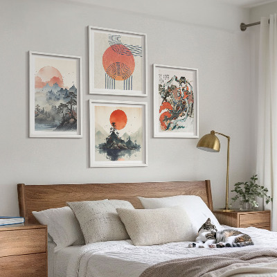 Paveikslų kompozicija ant sienos Azijos peizažai Japandi