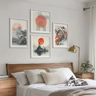 Paveikslų kompozicija ant sienos japandi stiliaus Azijos peizažai