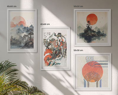 Paveikslų kompozicija ant sienos Azijos peizažai Japandi