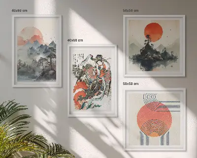 Paveikslų kompozicija ant sienos japandi stiliaus Azijos peizažai