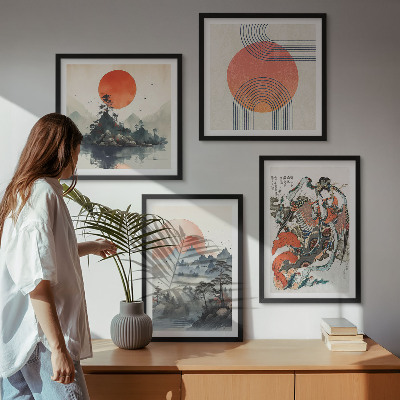 Paveikslų kompozicija ant sienos Azijos peizažai Japandi