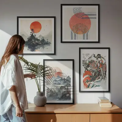 Paveikslų kompozicija ant sienos japandi stiliaus Azijos peizažai