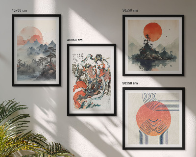 Paveikslų kompozicija ant sienos Azijos peizažai Japandi