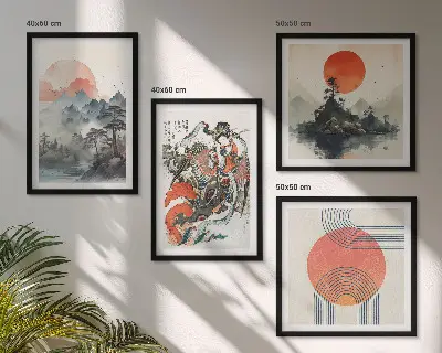 Paveikslų kompozicija ant sienos japandi stiliaus Azijos peizažai