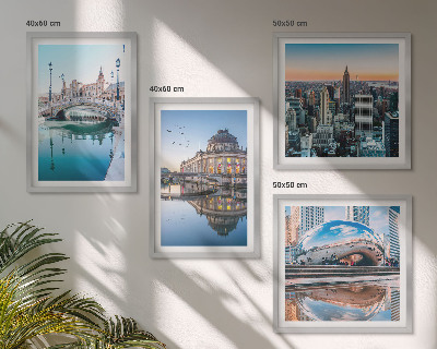 4 paveikslų rinkinys su rėmais Miestų ant vandens architektūra