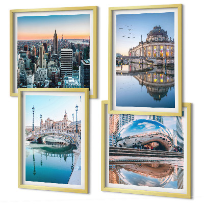 4 paveikslų rinkinys su rėmais Miestų ant vandens architektūra