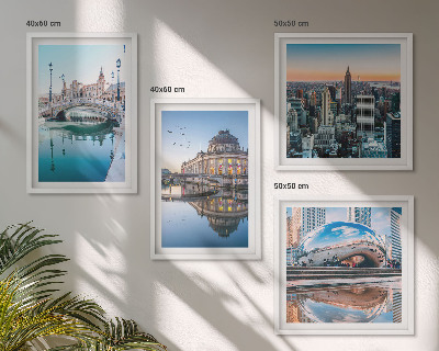 4 paveikslų rinkinys su rėmais Miestų ant vandens architektūra
