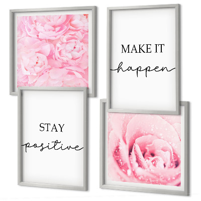 Paveikslų kompozicija ant sienos Minimalistinės rožinės gėlės