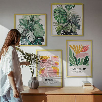 Daugiadalis paveikslas su rėmu Gėlių lapai modernūs plakatai
