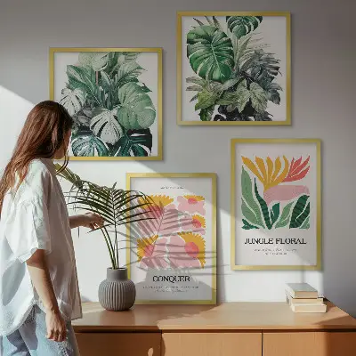 Daugiadalis paveikslas su rėmu modernūs gėlių lapų plakatai