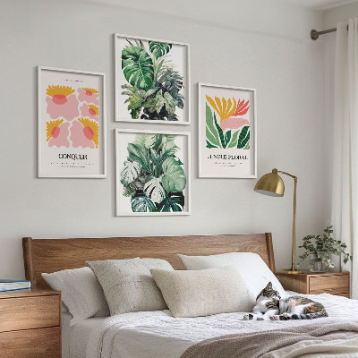 Daugiadalis paveikslas su rėmu Gėlių lapai modernūs plakatai