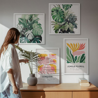 Daugiadalis paveikslas su rėmu Gėlių lapai modernūs plakatai