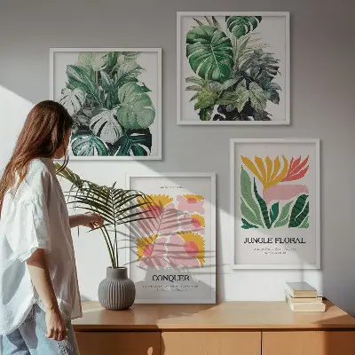 Daugiadalis paveikslas su rėmu modernūs gėlių lapų plakatai