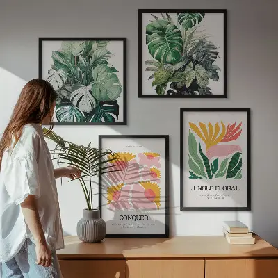 Daugiadalis paveikslas su rėmu modernūs gėlių lapų plakatai