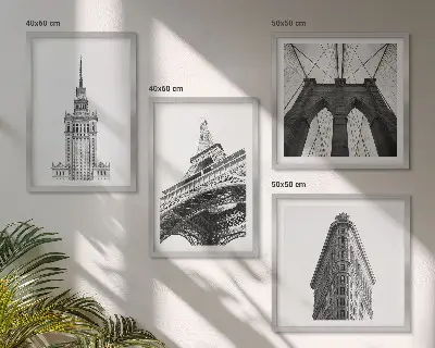 Daugiadalis paveikslas su rėmu juodai baltas architektūrinis minimalizmas