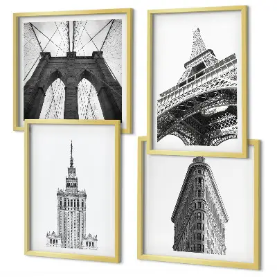 Daugiadalis paveikslas su rėmu juodai baltas architektūrinis minimalizmas