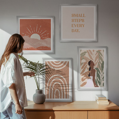 4 paveikslų rinkinys su rėmais Boho abstrakčios formos
