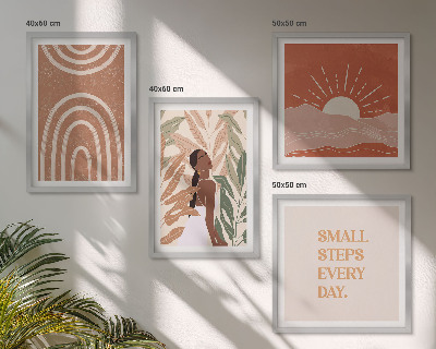 4 paveikslų rinkinys su rėmais Boho abstrakčios formos